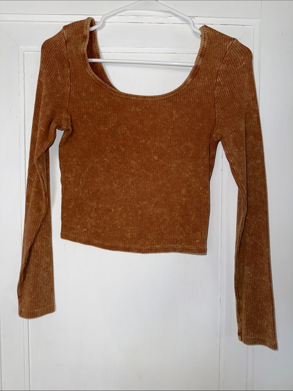 wild fable Ribbed Long-Sleeve Scoop Top - Rust Brown
